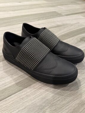 Jimmy Choo Black Leather Slip-on Loafers Shoes with Studs Details
